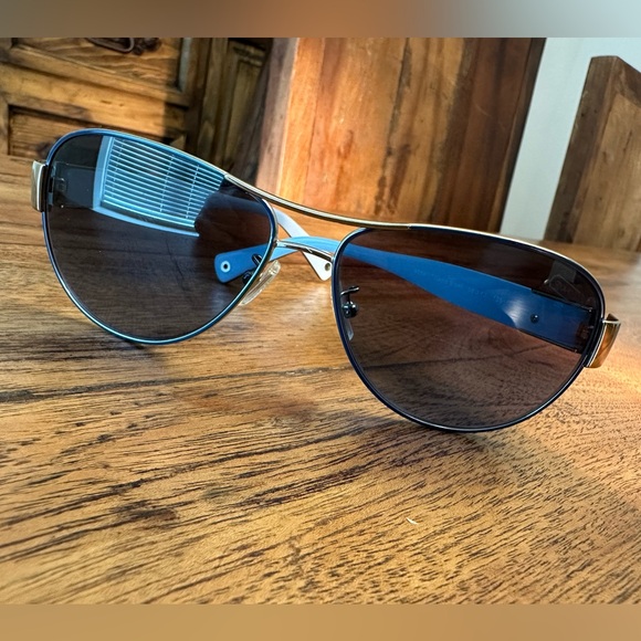 ☀️ COACH Signature Blue Ombré Pilot Aviator Sunglasses HC7009 with Case - Picture 6 of 14